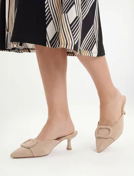 Women's Paige Faux Suede Buckle Detail Kitten Heel Courts in Beige Size: 4 - Beige - Size: 4 - Wallis - FashionsVida