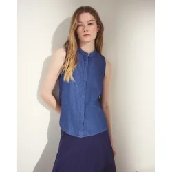 Blusa denim de mujer con cuello mao