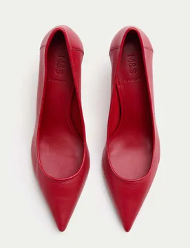 Leather Stiletto Heel Pointed Court Shoes Red female - M&S - FashionsVida
