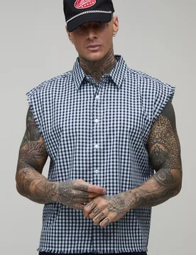 Herren Übergroßes Kastenförmiges Ärmelloses Hemd Mit Offenen Nähten Und Karoflanellmuster Für Große Größen Grey Größe Large - boohooMAN - FashionsVida