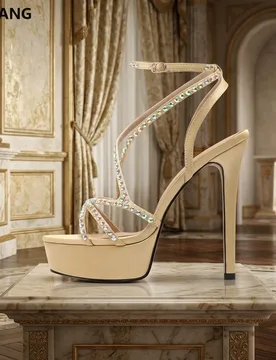 GMKANG Summer Silk Round Toe Platform High Heel Sandals, Open Toe Ankle Strap, Crystal Word-Cingulate, Comfortable Casual & - Aliexpress - FashionsVida