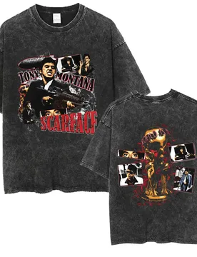 S Classic Gangsters Movie Scarface Tony Montana Washed Vintage T-shirt Al Pacino Graphic T-shirts Men Rock Oversized T Shirts - Aliexpress - FashionsVida