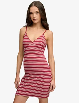 Superdry Damen Gestreiftes Mini-kleid aus Rippjersey Red - Größe: 42 - 49.99 - FashionsVida