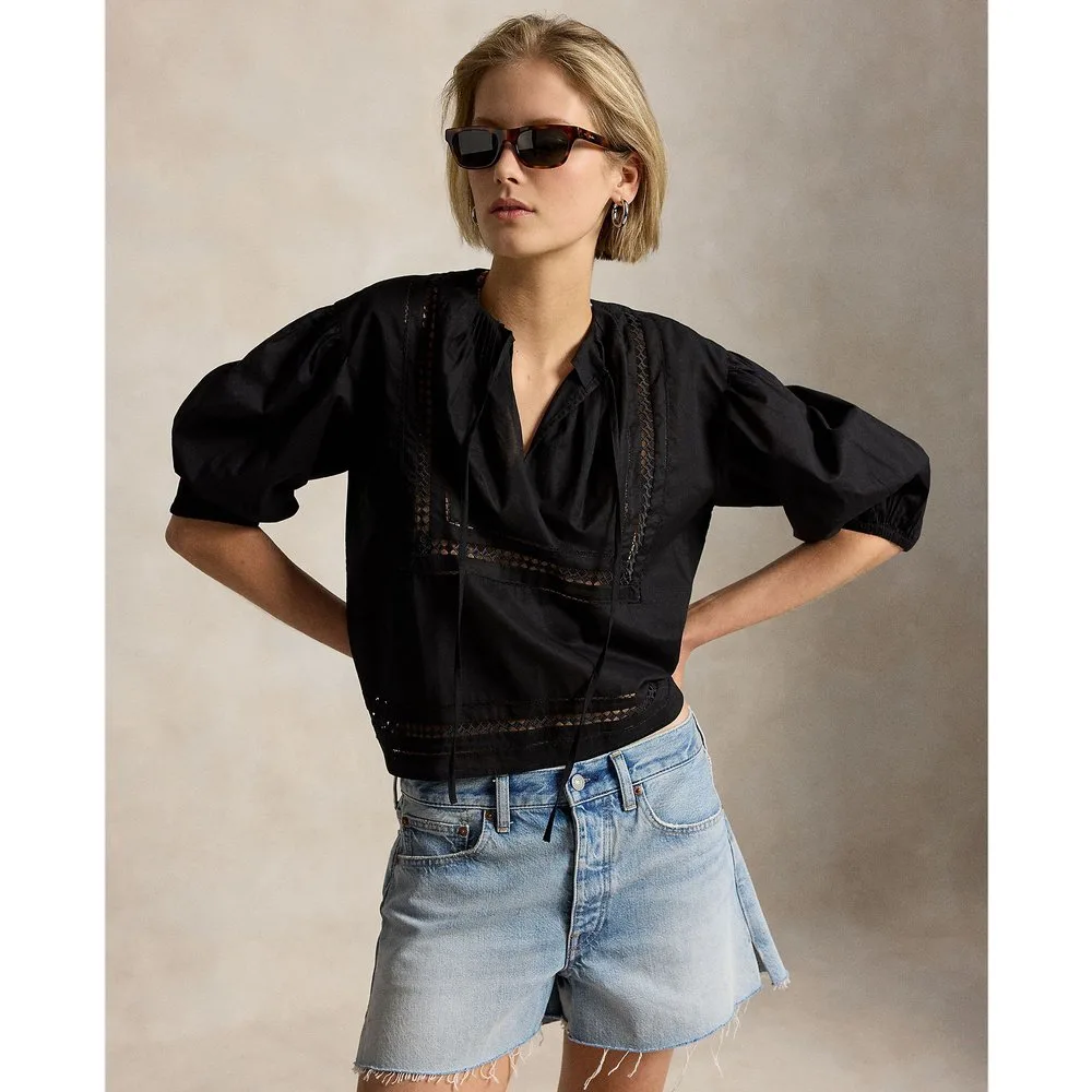 Blusa de algodón con mangas abullonadas - Polo Ralph Lauren - FashionsVida