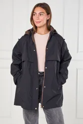 Women's Black & Chocolate Reversible Parka Jacket Size: Small - Black - Size: S