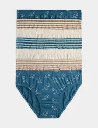 Pack Pure Cotton Dinosaur Stripe Briefs (18 Mths - 10 Yrs) Natural Mix male