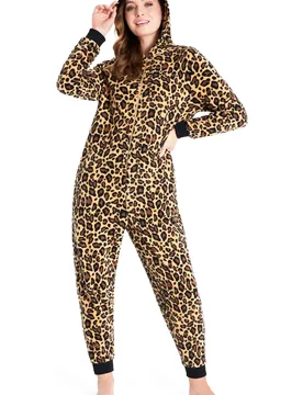 Women's Animal Print Onesie Loungewear in Brown Size: Small - Brown - Size: S - CityComfort - FashionsVida