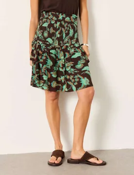 Floral Shirred Mini Tiered Skirt Brown Mix female - Fatface - FashionsVida