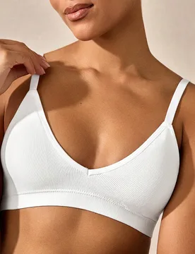 Bralette de compresión blanco para mujer con diseño casual sin espalda, bralette blanco con cuello en V, bralette tipo camiseta, bralette acolchado, - Shein - FashionsVida