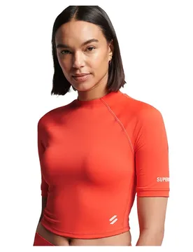 Run 3/4 Tight Crop Short Sleeve T-shirt Hot Coral XS Women - Superdry - FashionsVida