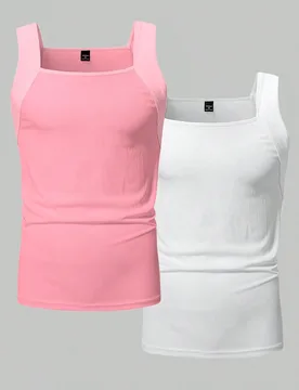 Paquetes de camisetas de tirantes casuales y versátiles acanaladas para hombre, camisetas de tirantes acanaladas rosa y blanco, camiseta de tirantes - Shein - FashionsVida