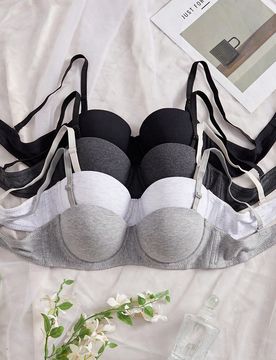 Piezas Sujetador push-up de media copa suave con aros, de algodón liso multicolor, cómodo para dormir [Adecuado para pecho plano]