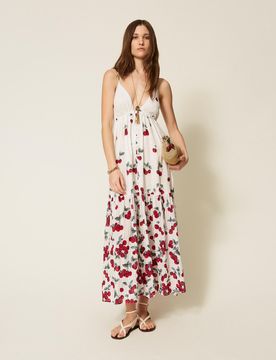 Robe longue jacquard avec imprimé