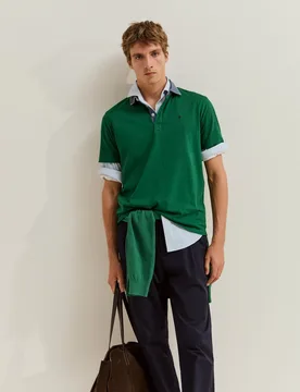 Polo de manga corta de hombre en algodón con cuello vaquero - Lion of Porches - FashionsVida