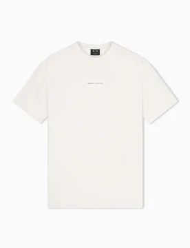 T-shirt mezza manica Exchange panna in cotone con patch logo - Armani - FashionsVida