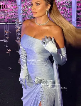 Xijun Gorgeous Blue Long Evening Dresses Cape Split Mermaid Prom Dresses Beads Bow Sleeveless Formal Prom Gowns Women Customized - Aliexpress - FashionsVida