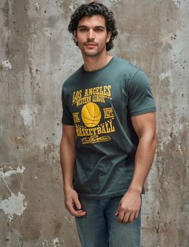 T-shirt in cotone con stampa - verde petrolio