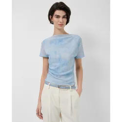Camiseta de mujer manga corta fruncida tul
