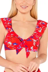 Bardot Frill Tie Front Bikini Top - Red - Size: 16