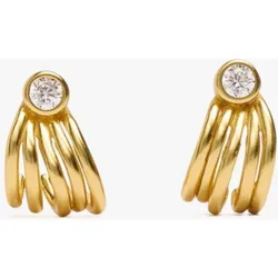 Pendientes de aro dobles de plata de ley con baño de oro de 18 k con circonitas