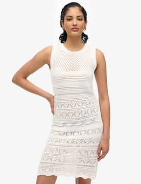 Superdry Damen Häkel-minikleid White - Größe: 44