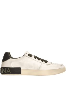 Men's Calfskin Sneaker with Contrasting Heel Tab and Rubber Logo