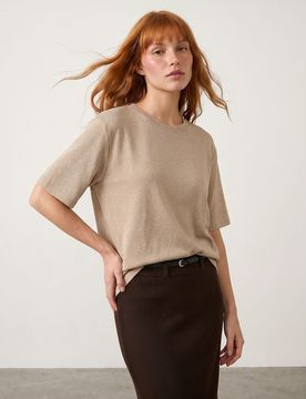 T-shirt con filo metallizzato e miscela di viscosa - oro
