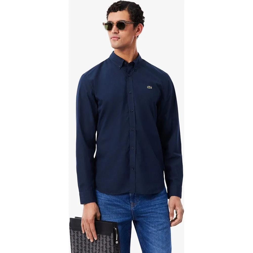 Camisa de hombre de corte regular de popelín elástico - Lacoste - FashionsVida