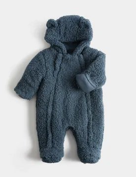 Borg Double Zip Pramsuit (0-12 Mths) Dark Petrol unisex - M&S - FashionsVida