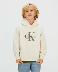 Felpa color panna a maniche lunghe con cappuccio e logo