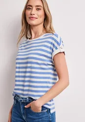 T-Shirt mit Rundhals und Knopfdetail female Blau