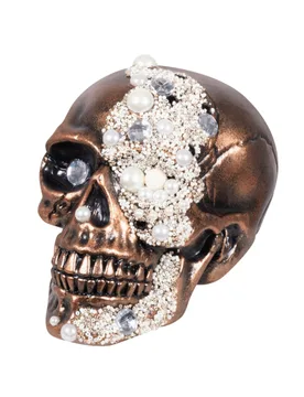 Totenkopf-Dekofigur mit Diamanten Partydeko Halloween bronze-weiss 16x15x21 cm - BOLAND BV - FashionsVida