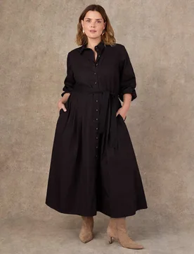 Pure Cotton Poplin Maxi Shirt Dress Black female - Live Unlimited London - FashionsVida