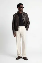 Mens Reece Harrington Leather Jacket In Brown - Size Medium