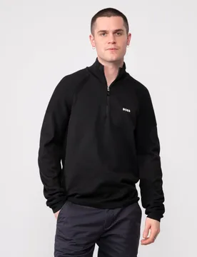 Perform-X Quarter Zip Mens Jumper - Black Cotton - Size Large - BOSS Green - FashionsVida