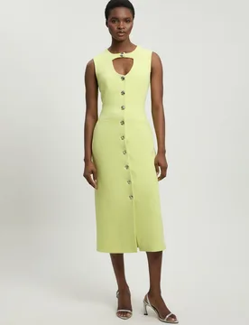 Womens Compact Stretch Button Tailored Midi Dress - Lime Green - Size 6 Uk - Karen millen - FashionsVida