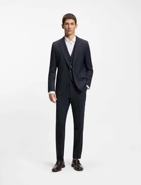 Abito tre pezzi Hugo blu scuro in misto lana elasticizzata strutturata - Hugo Boss - FashionsVida