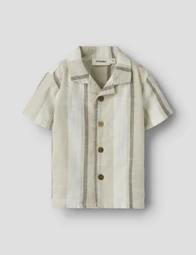 Camicia maniche corte Lil'Atelier a righe avorio e beige in cotone - Lil' Atelier - FashionsVida