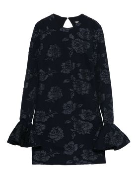 Floral Mini Dress with Long Sleeves and Back U-Neck Button Closure