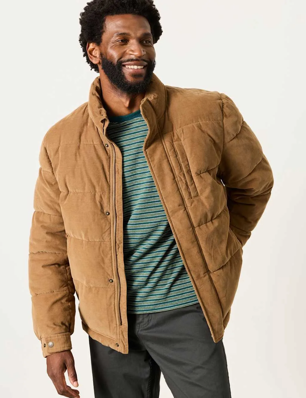 Pure Cotton Cord Puffer Jacket Stone male - Fatface - FashionsVida