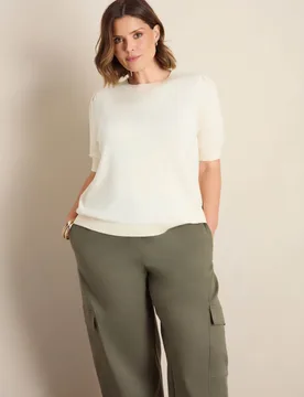 Cotton Blend Barrel Leg Trousers Khaki female - Live Unlimited London - FashionsVida