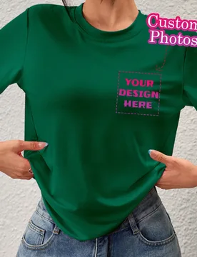 Camiseta de mujer - Añade tu propia foto (Paisaje/Insignia/Foto de pareja/Foto familiar/Selfie/Mascota, etc.), Blusa deportiva de verano - Shein - FashionsVida