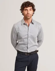 Slim Fit Cotton Rich Geometric Shirt Grey male
