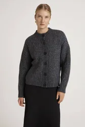 Ailsa Round Neck Knitted Cardigan Sweater - Dark Grey - Size: 16