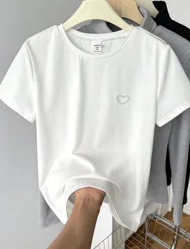 Blusa de punto holgada con cuello redondo, patrón de corazón con cuentas, elegante y versátil, cómoda para niñas preadolescentes, primavera/veran - Shein - FashionsVida