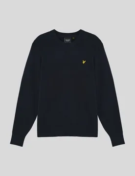 Men's Relaxed Ribbed Crew Neck Jumper Dark Navy - Lyle & Scott - FashionsVida