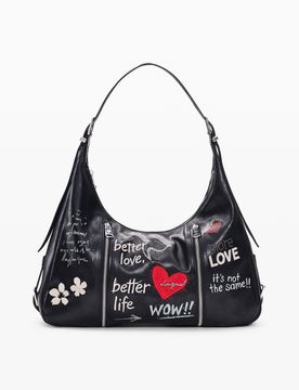 Bolso Mensaje Grande, Mujer, Poliamida, Negro, U