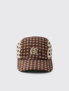 Men's Gingham Printed Nylon Cap With Bungee Drawcord Brown Brown One Size - boohooMAN - FashionsVida