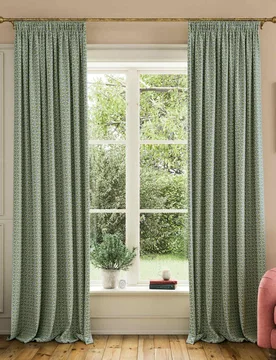 Floral Foulard Pure Cotton Pencil Pleat Curtains Green - Joules - FashionsVida