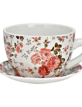 Blumentopf Pflanztasse "Blumen" aus Keramik mittel